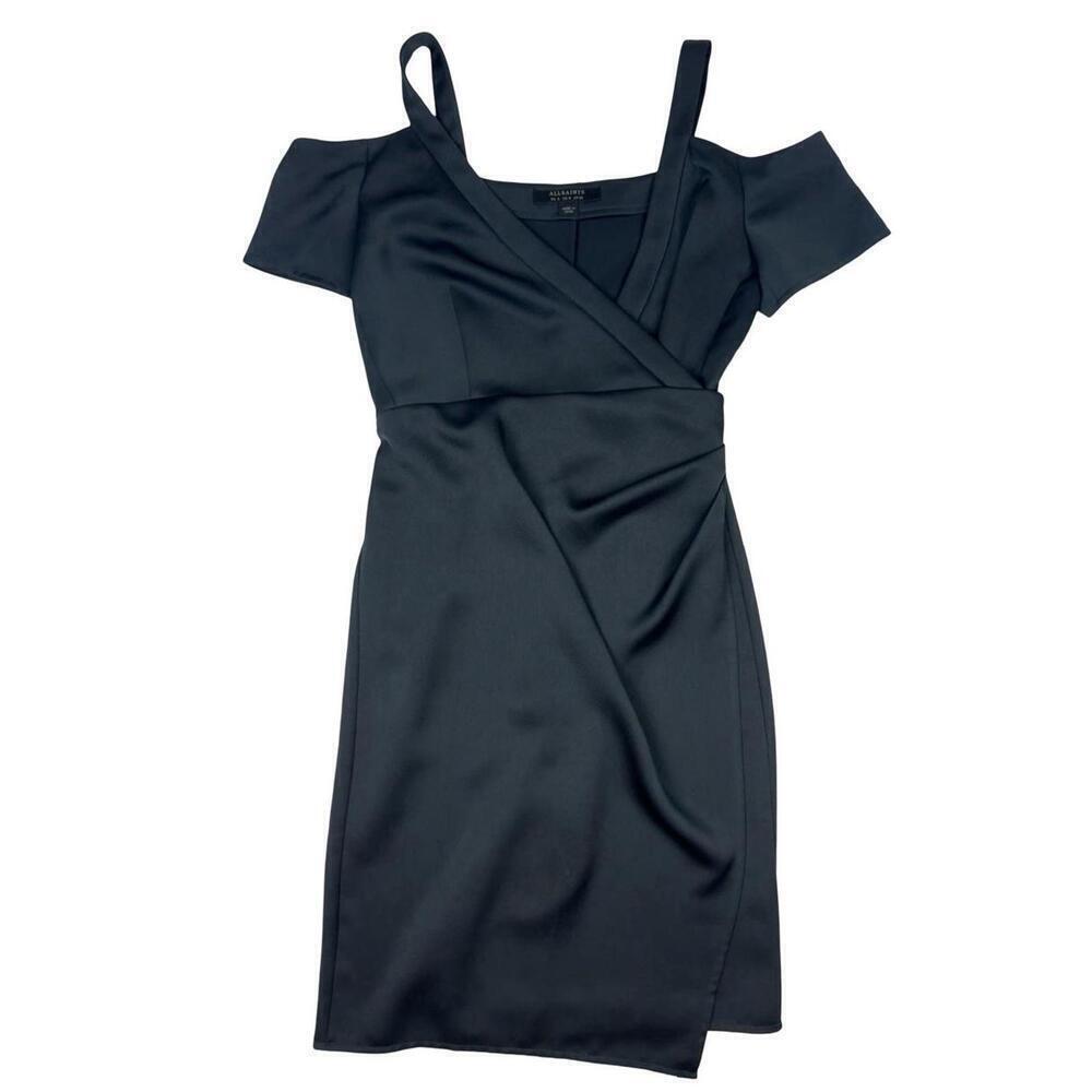 AllSaints Cadia Midi Cold Shoulder Wrap Dress Black Size 4 US